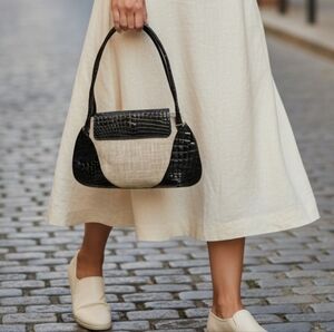 Retta Wolff Vintage Alligator Leather Linen Made In Italy Bag